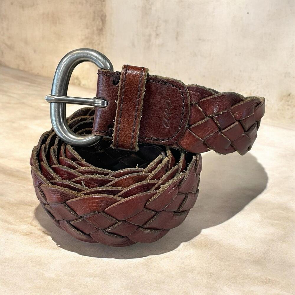 American Eagle Outfitters AEO Brown Braided Woven Genuine Leather Belt Size L/XL